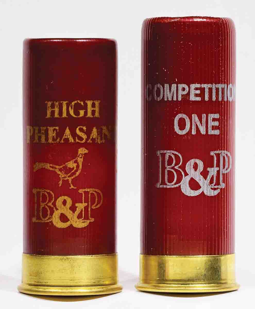 B&P’s High Pheasant (left) is a 2½-inch shotshell. At right is B&P’s Competition One, at 2¾ inches. The quarter-inch difference in chamber length, while not necessarily presenting a problem, can affect both patterns and point of impact.